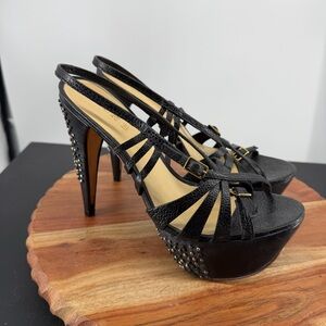 L.A.M.B. Dale Black leather Studded platform Pump Heels | Size 9 Gwen Stefani